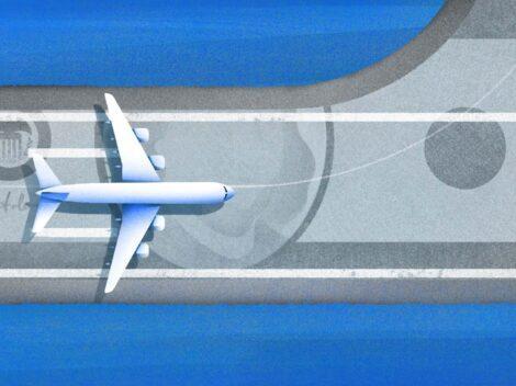 Illustration of airplane running out of runway. [Dom Guzman]