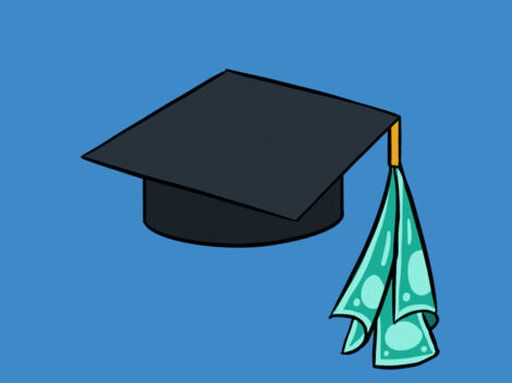 Illustration of graduation cap with money tassel.