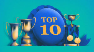 Illustration of blue ribbon and trophies-Monthly Top 10