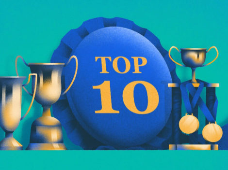 Illustration of blue ribbon and trophies-Monthly Top 10
