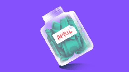 Illustration of a jar labeled April full of money.