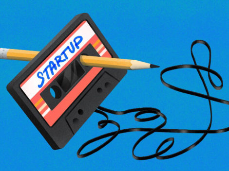 Illustration of rewinding cassette tape.