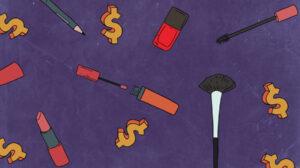 Illustration showing beauty products and money