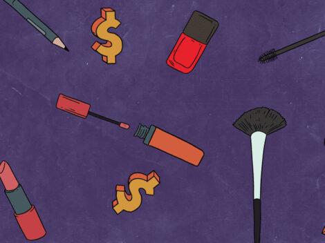 Illustration showing beauty products and money