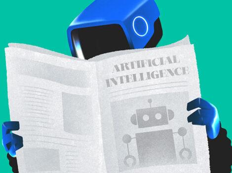 Illustration of a robot reading a newspaper - AI