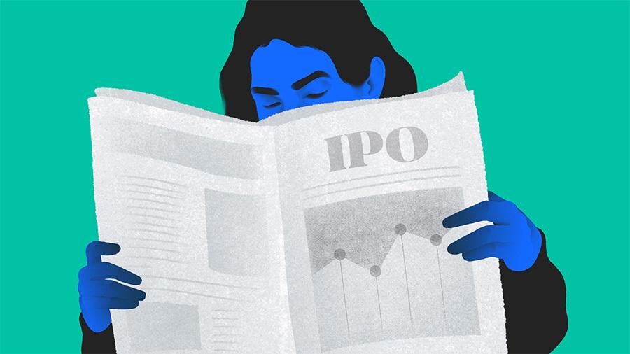 Illustration of a woman reading a newspaper - IPO