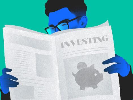 Illustration of man reading a newspaper - Investing