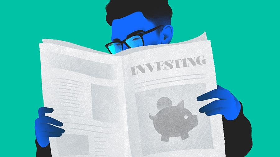 Illustration of man reading a newspaper - Investing