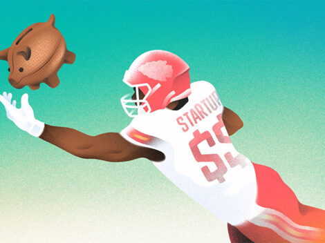 Illustration of Chiefs Player Catching a pig-shaped football - Super Bowl LIX [Dom Guzman]