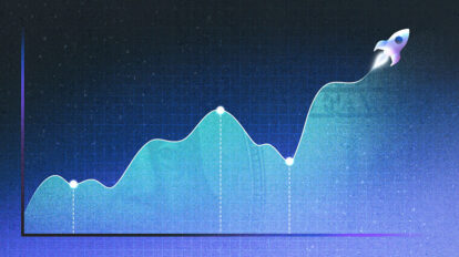 Image of a rocket with an up graph. Space Tech