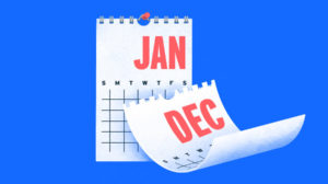 Illustration of calendar with December page being torn off.
