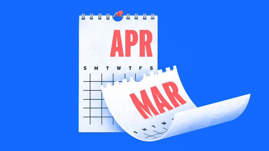 Mar Calendar page being torn off to make way for Apr. [Dom Guman]