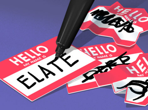 Illustration of Nametags with scribbled out names.