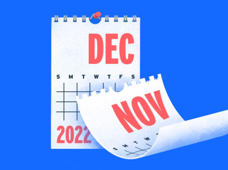 Illustration of Nov calendar page being torn off to Dec