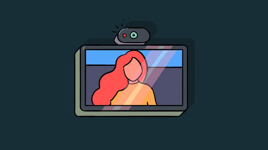 Illustration of woman on video screen.